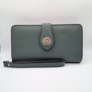 New Travelambo Green Waxed Leather Large Capacity Clutch Wallet